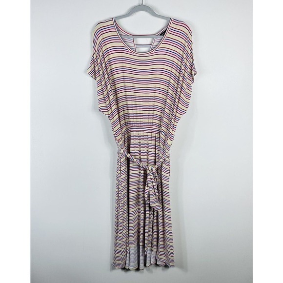 Lane Bryant Plus Size 18 20 Hi-Lo Belted Midi Dress Candy Rainbow Striped - Picture 1 of 5